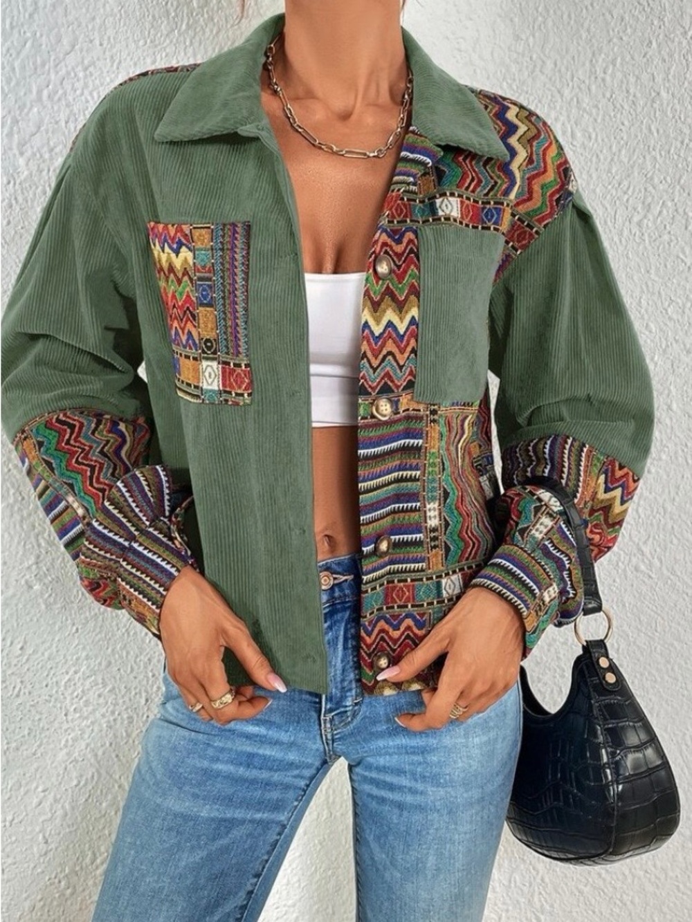 Shein Lana go west patchwork corduroy shirt jacket women’s M